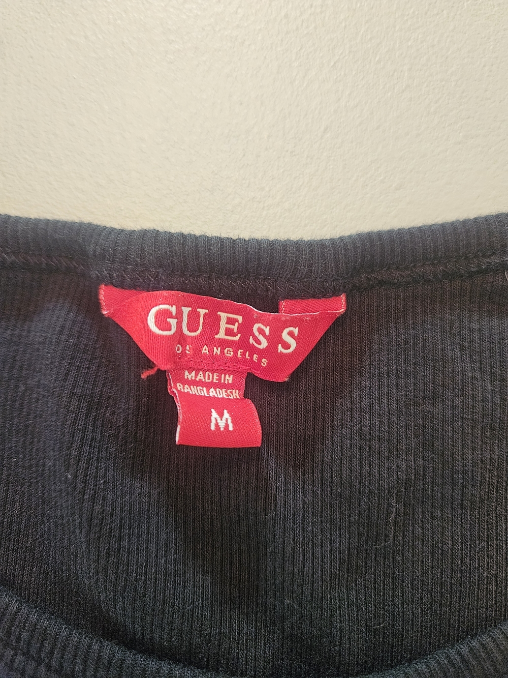 Guess Women's Long Sleeve Ribbed Tee With Logo - Black - Picture 3 of 6